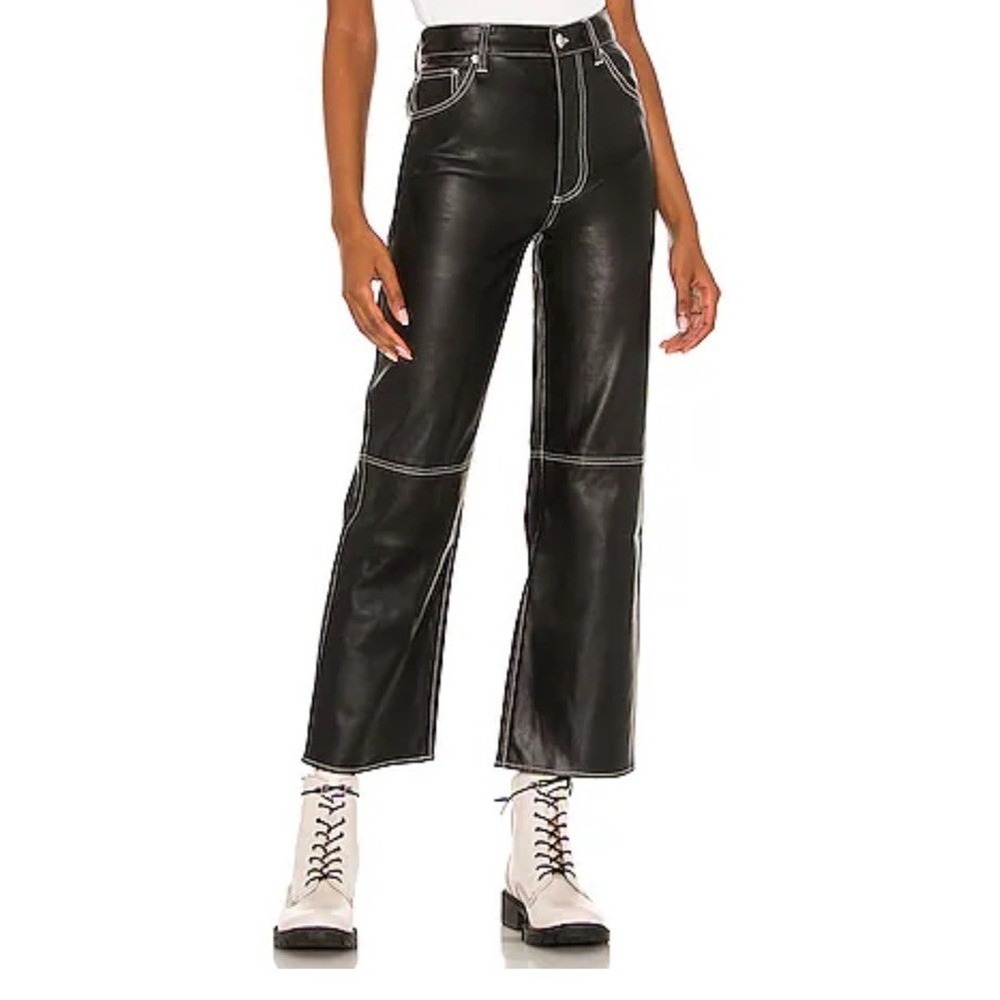 FREE PEOPLE WE THE FREE MYSTIC BLACK THE IT FACTOR VEGAN FAUX LEATHER PANTS SZ 6
